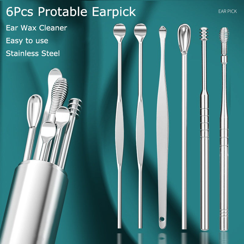 6 Pieces Set of Stainless Steel Earwax Collector