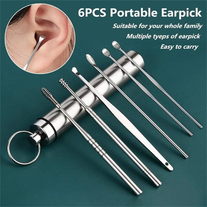 6 Pieces Set of Stainless Steel Earwax Collector