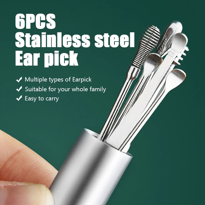 6 Pieces Set of Stainless Steel Earwax Collector