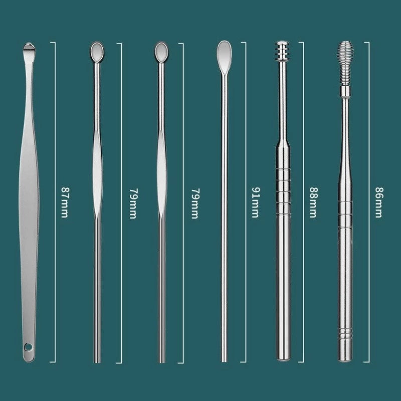 6 Pieces Set of Stainless Steel Earwax Collector